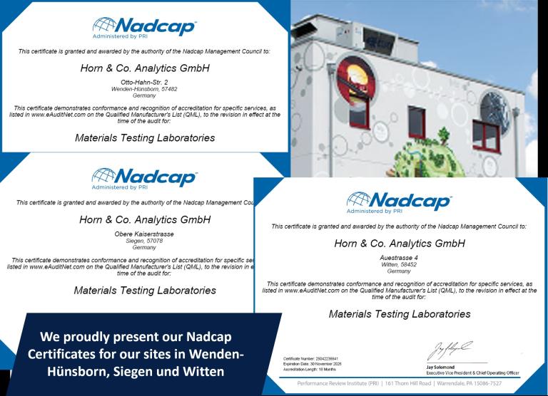 Mission successfully accomplished again: Horn & Co. Analytics GmbH once again Nadcap-certified 